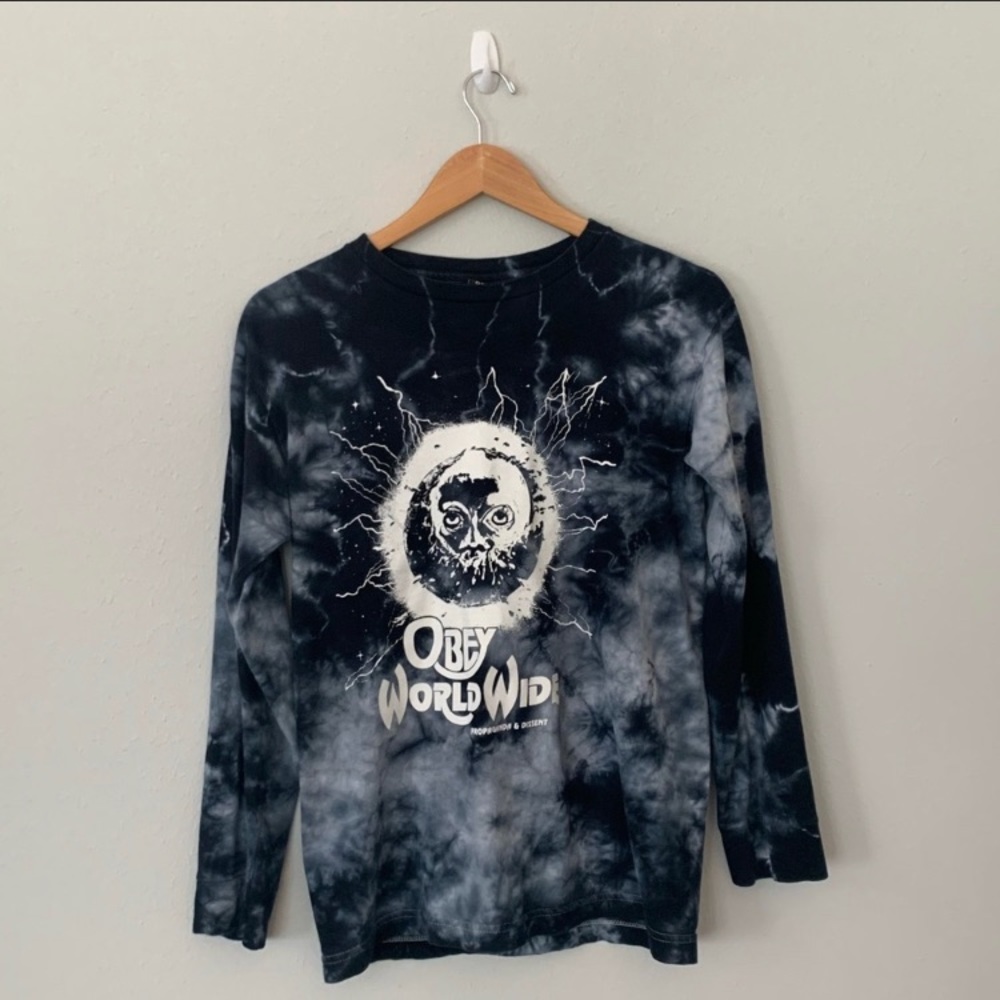 obey world wide blue tie-dye new long sleeve
